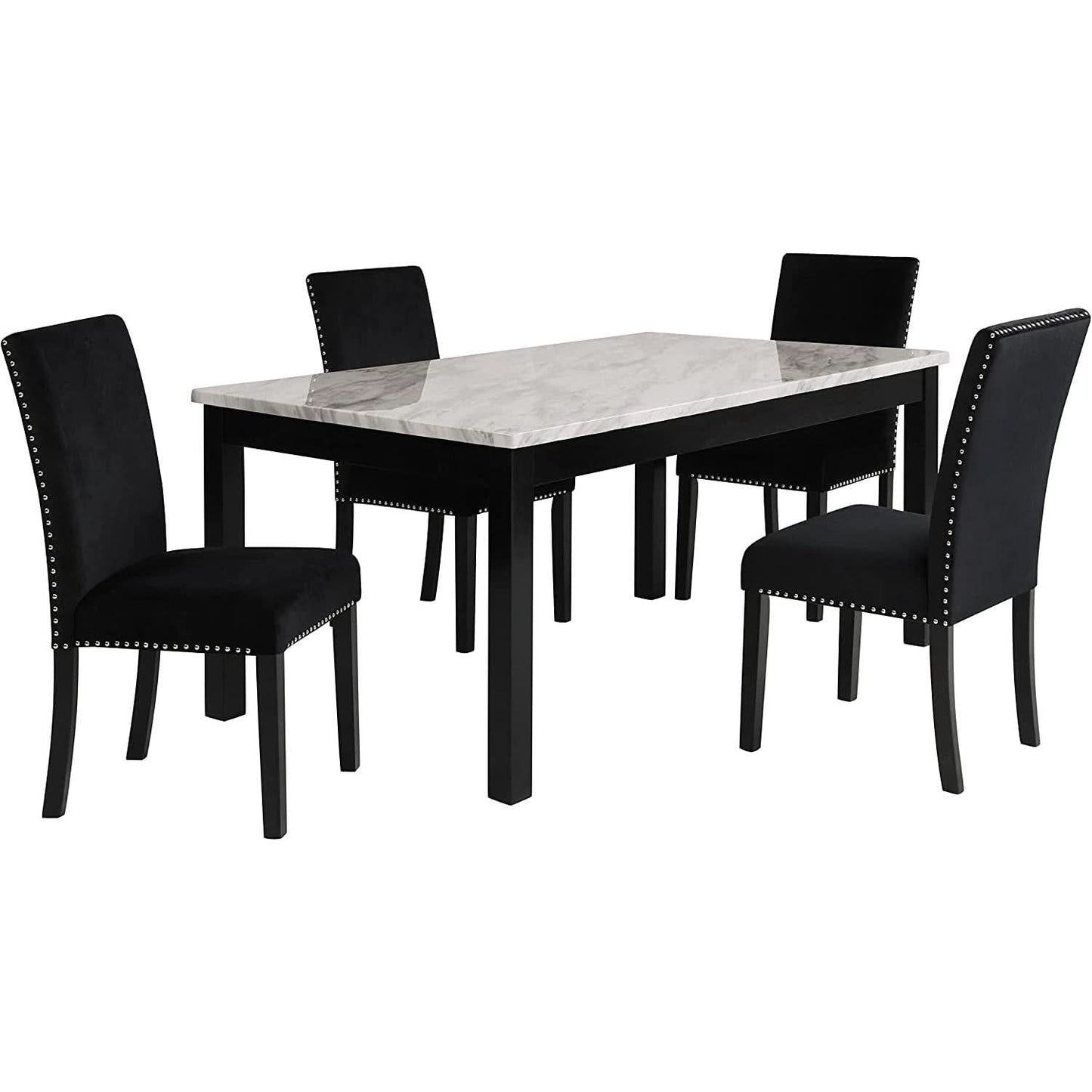 64 Inch Dining Table With Faux Marble Top And Black Base