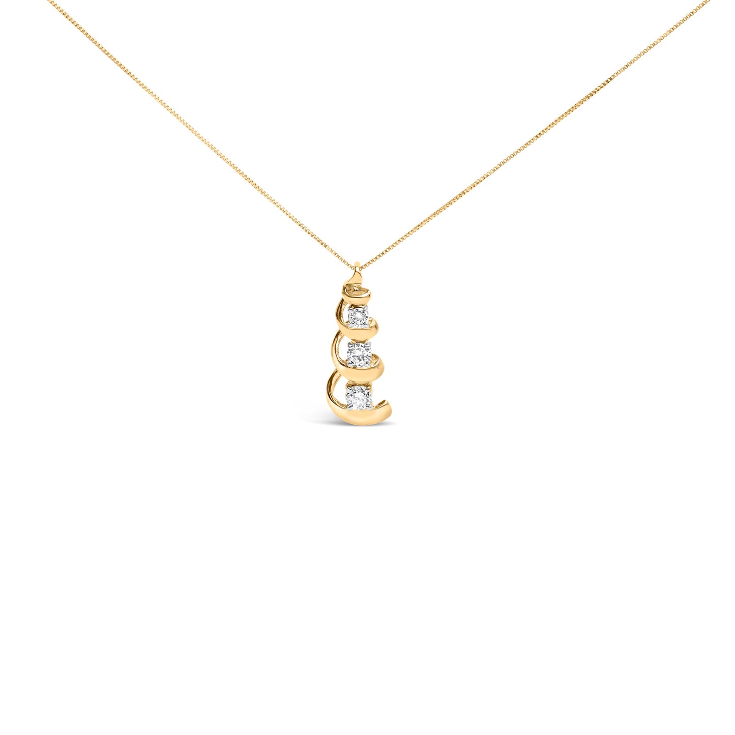10k Yellow Gold 1/4 Cttw Diamond 3 Stone Swirl and Drop Pendant Necklace