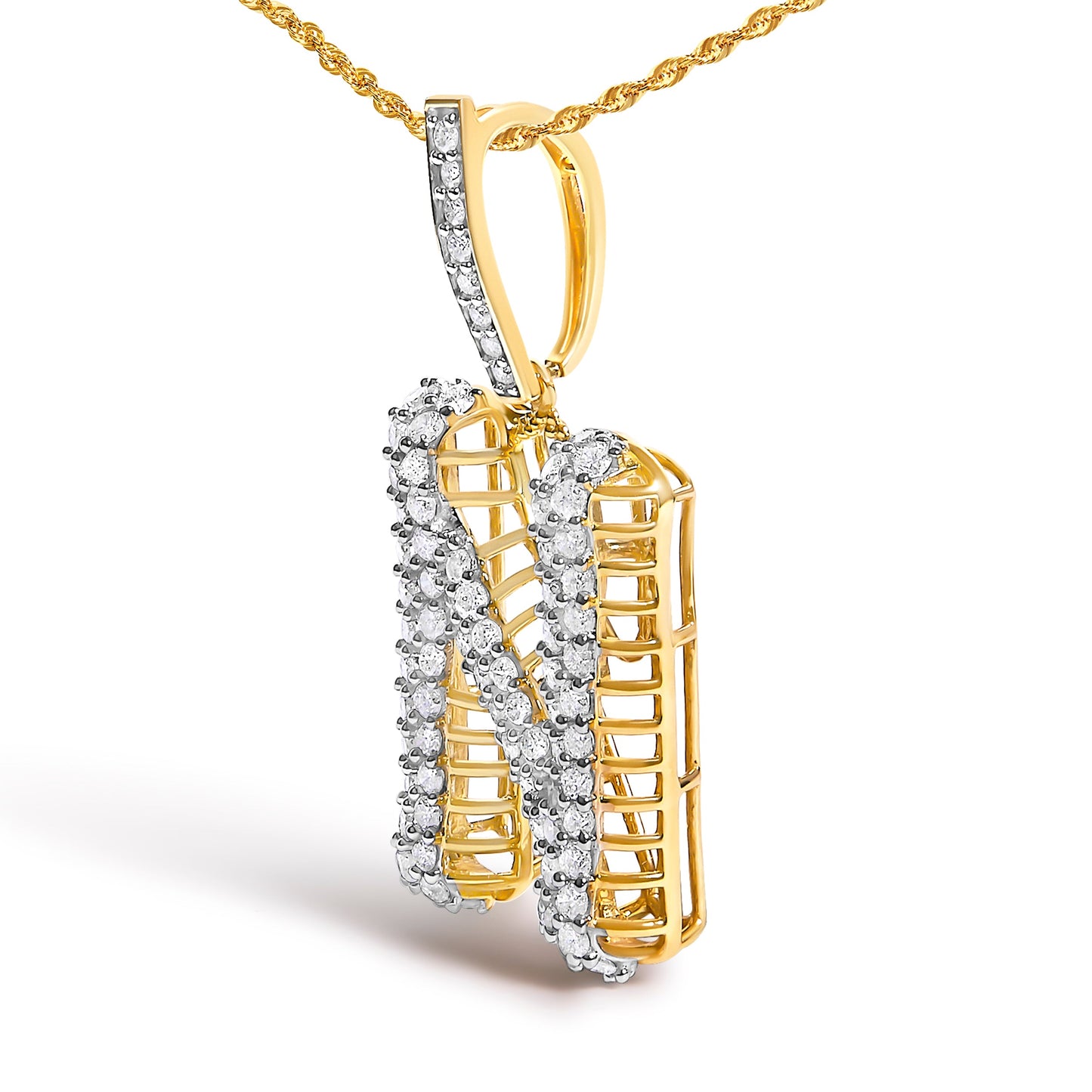 Men's 10K Yellow Gold 1 1/2 Cttw Diamond Letter N Initial Pendant Necklace