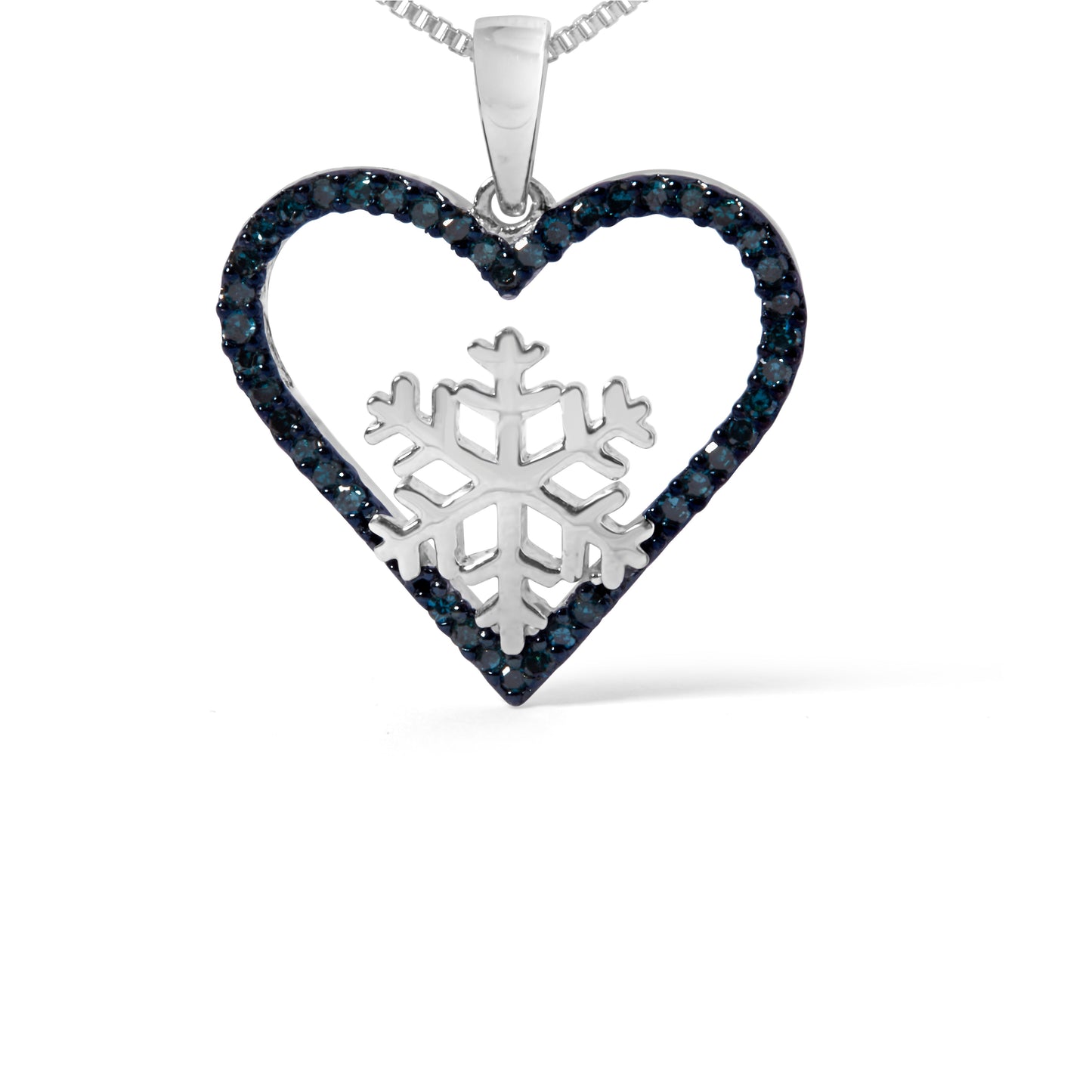 925 Sterling Silver 1/10ct TDW  Blue Treated  Diamond Heart Pendant Necklace