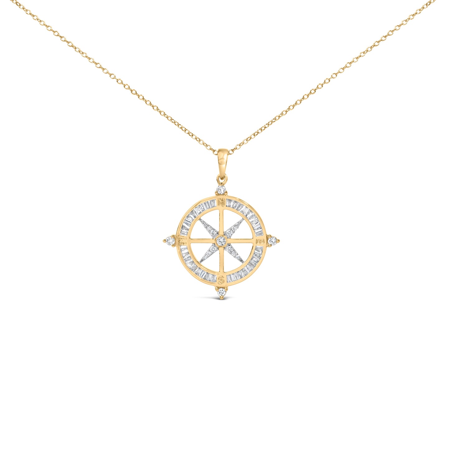 14K Yellow Gold Plated Sterling Silver 3/4 Cttw Diamond Compass Medallion Pendant Necklace