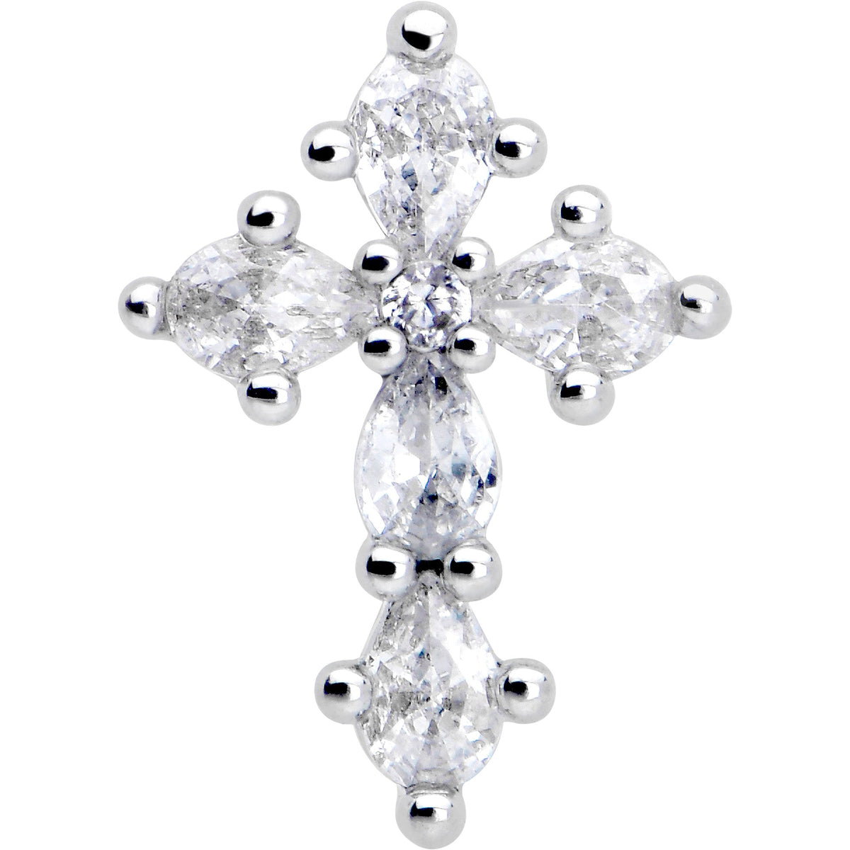 20G 7mm Clear CZ Gem Cross Dangle L Shape Nose Ring
