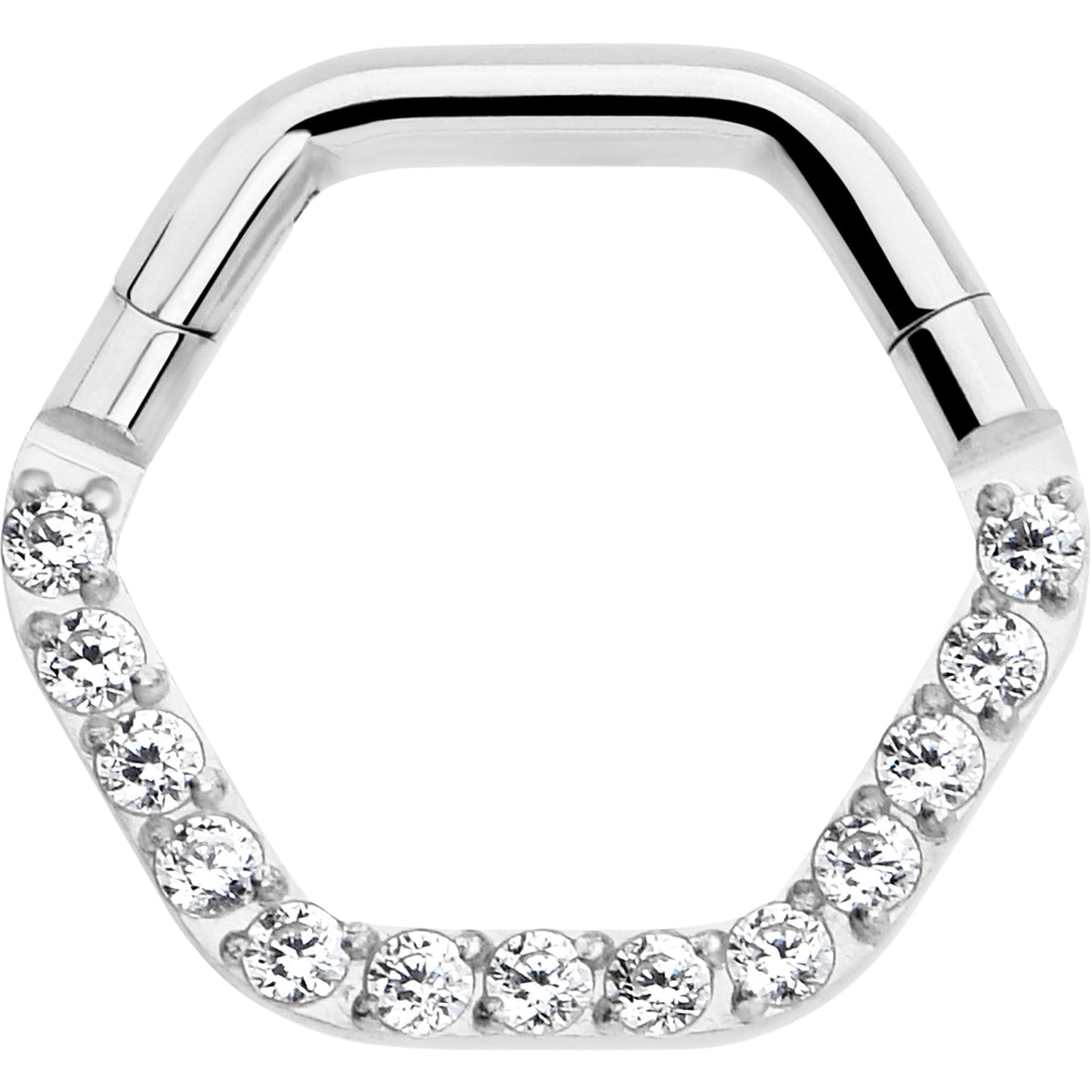 16G 5/16 Clear CZ Gem Hexagon Shape Hinged Segment Ring