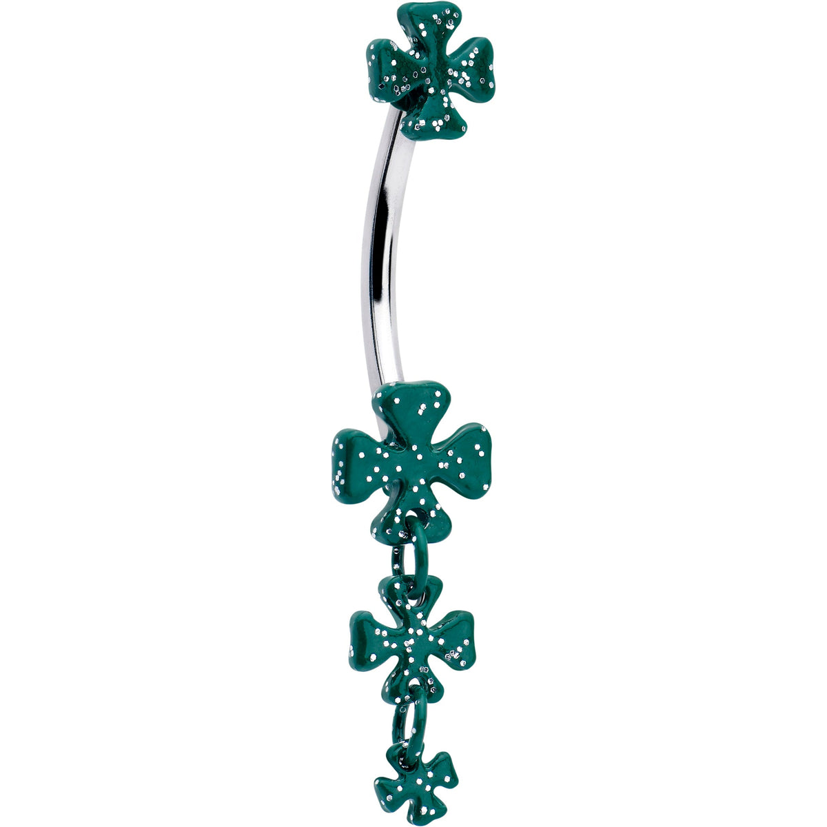 Polka Dot Shamrock St Patricks Double Mount Dangle Belly Ring