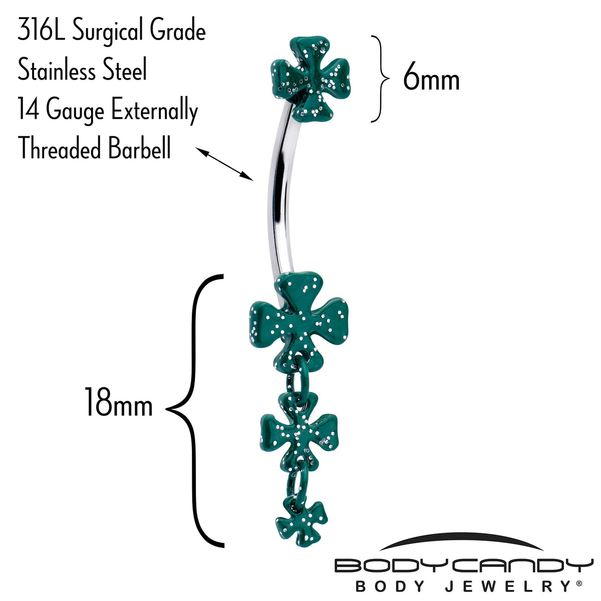 Polka Dot Shamrock St Patricks Double Mount Dangle Belly Ring