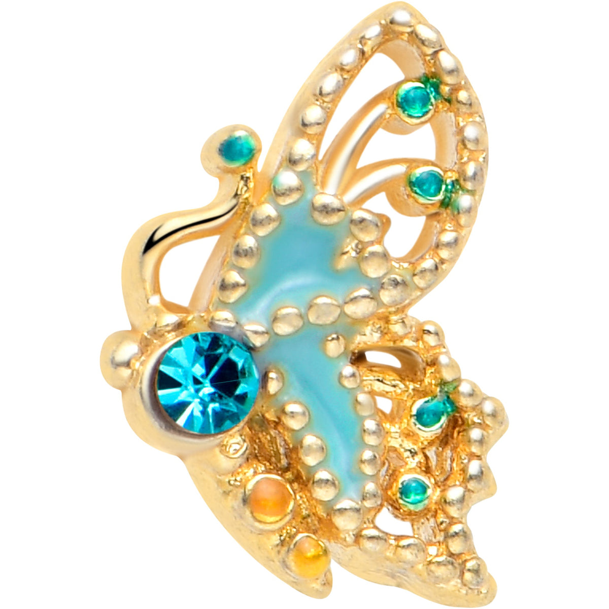 20G 7mm Blue Gem Ribbon Butterfly L Shape Nose Ring