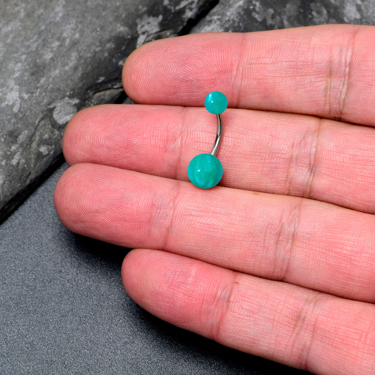 Opaque Teal Green Ends Belly Ring