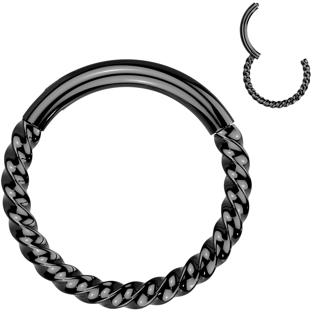 16G 5/16 Black Braided Style Precision Hinged Segment Ring