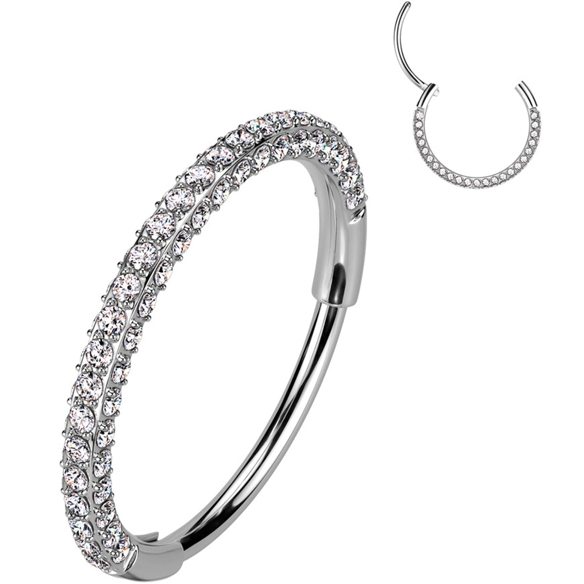 20G Implant Grade Titanium Triple Sided Micro Gem Hinged Nose Hoop