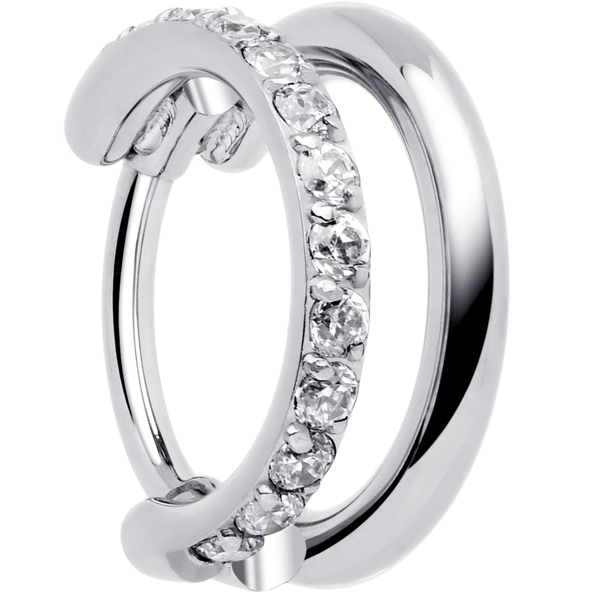 Single Row Micro Gem Implant Grade Titanium Hinged Double Hoop Nose Ring