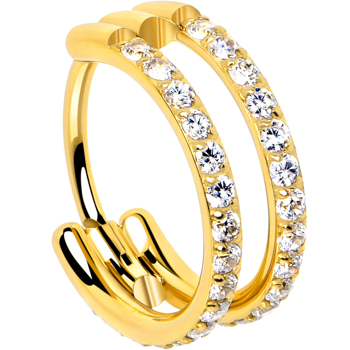 20G Double Row Micro Gem Implant Grade Titanium Hinged Double Hoop Nose Ring