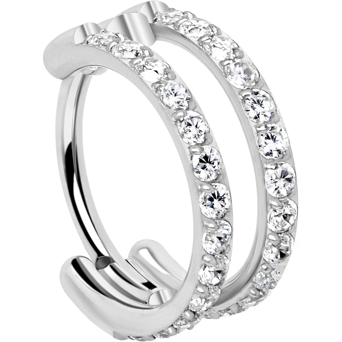 20G Double Row Micro Gem Implant Grade Titanium Hinged Double Hoop Nose Ring