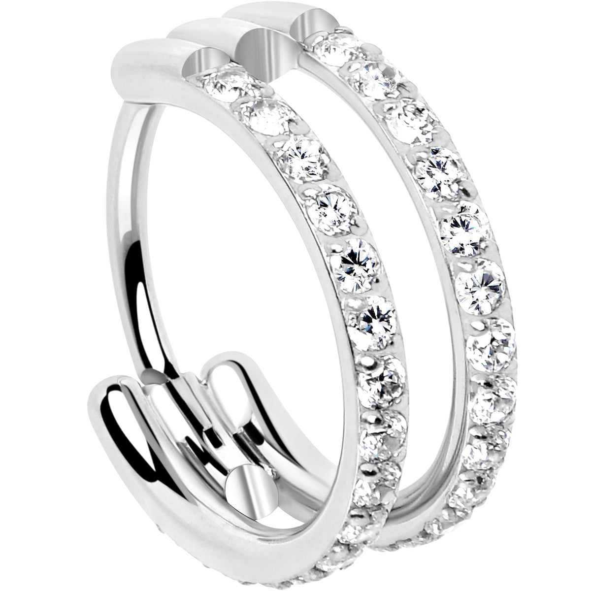 20G Double Row Micro Gem Implant Grade Titanium Hinged Double Hoop Nose Ring