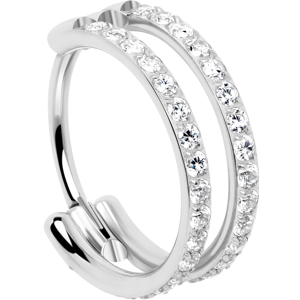 20G Double Row Micro Gem Implant Grade Titanium Hinged Double Hoop Nose Ring