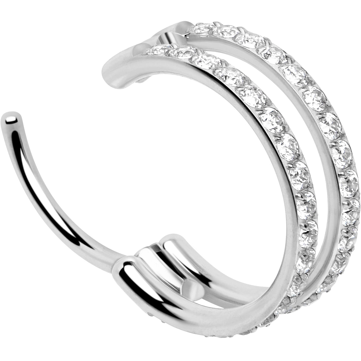 20G Double Row Micro Gem Implant Grade Titanium Hinged Double Hoop Nose Ring