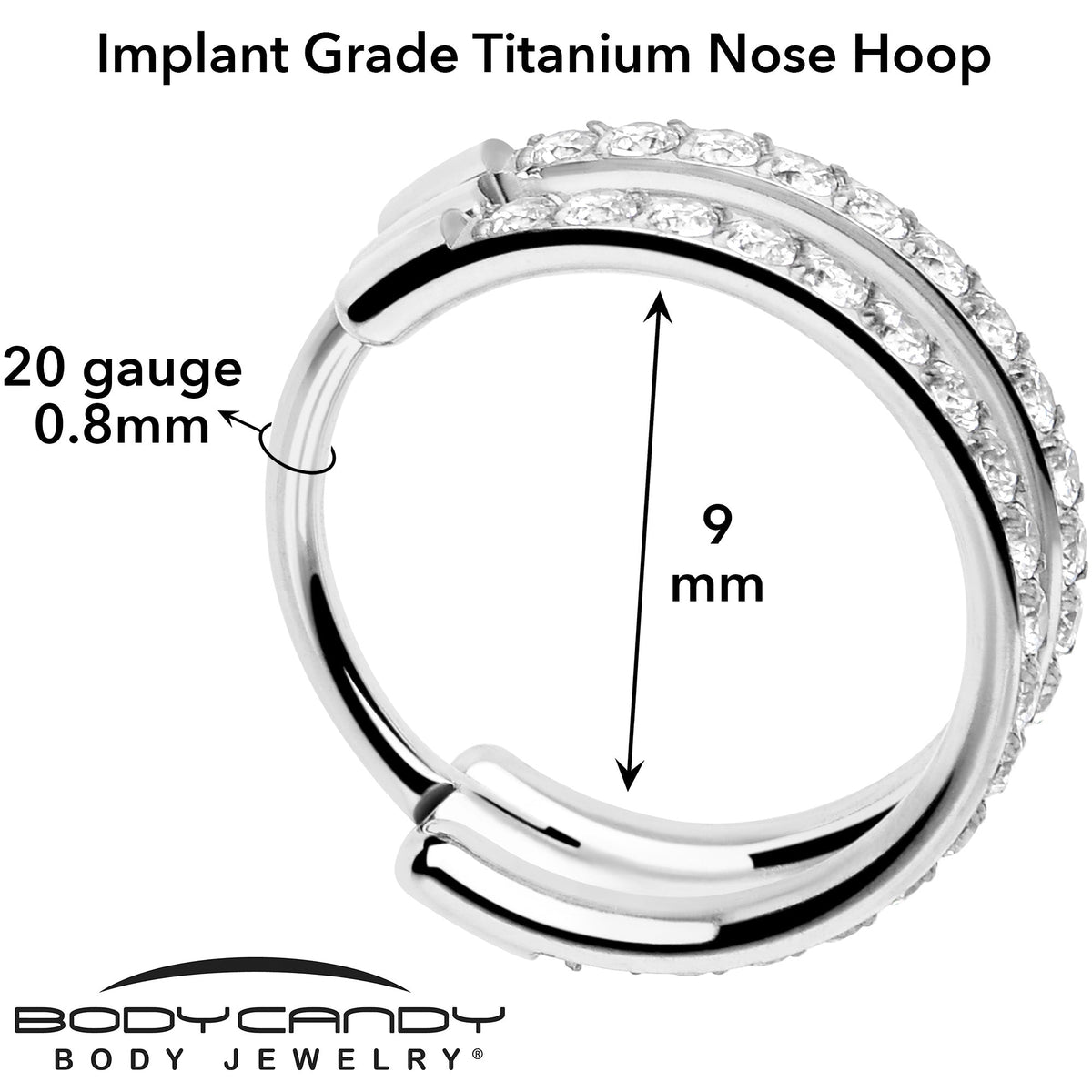 20G Double Row Micro Gem Implant Grade Titanium Hinged Double Hoop Nose Ring