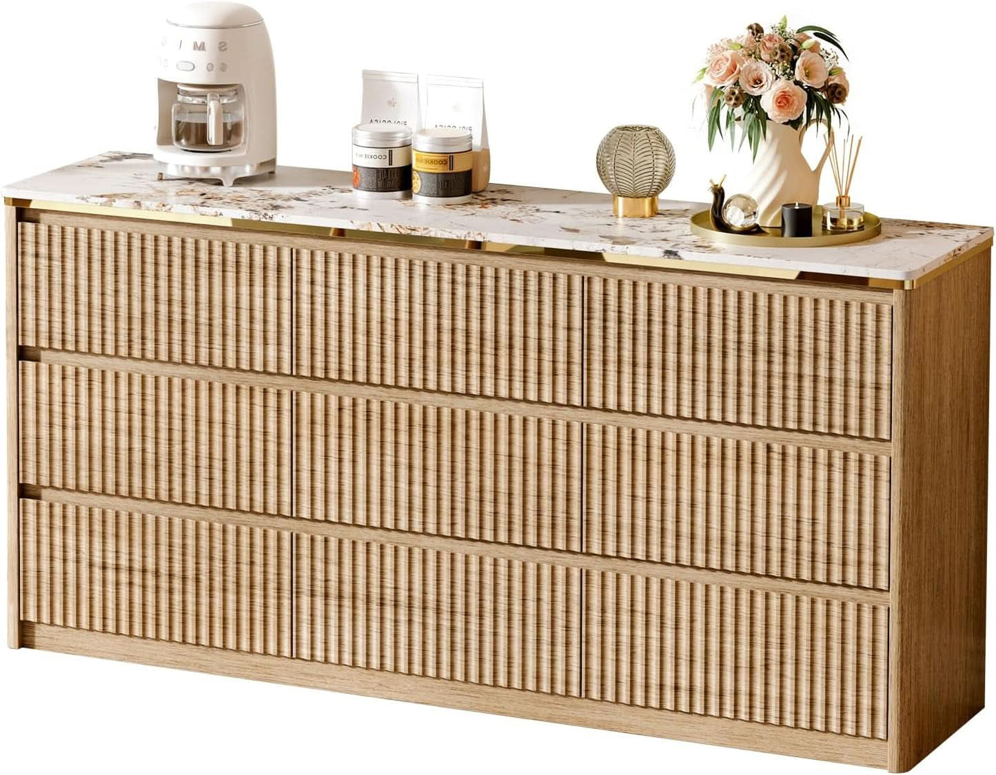 9 Drawer Dresser Chest With PolishedMarbleTabletop