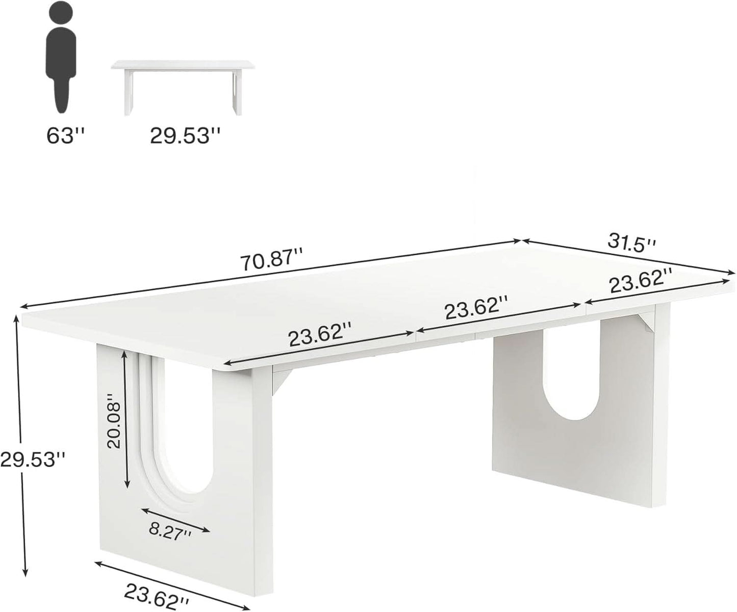 Modern White Dining Table 71 Inch With Wood Pedestal Base