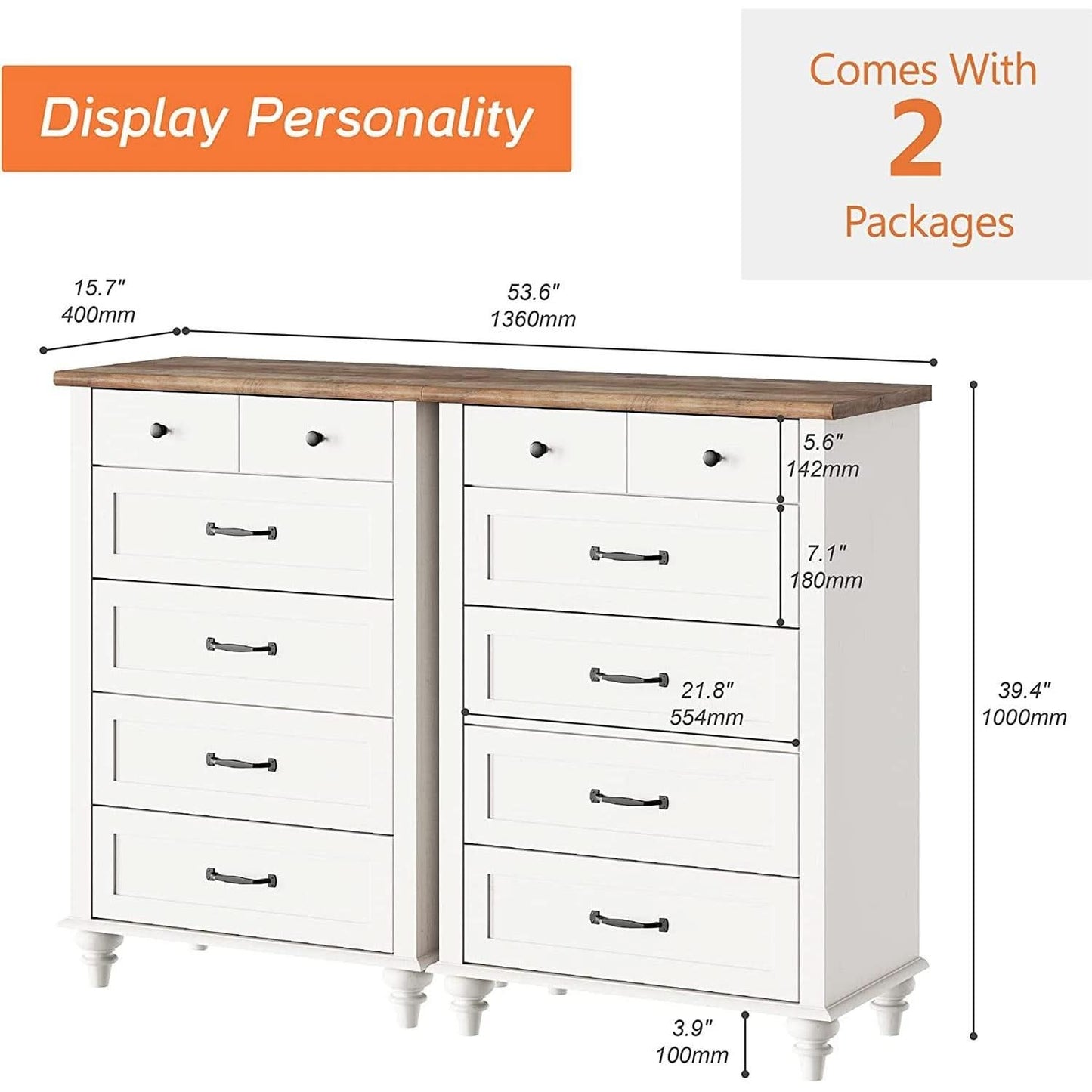 Mid Century Style 10 Drawer Dresser And TV Stand Two In One
