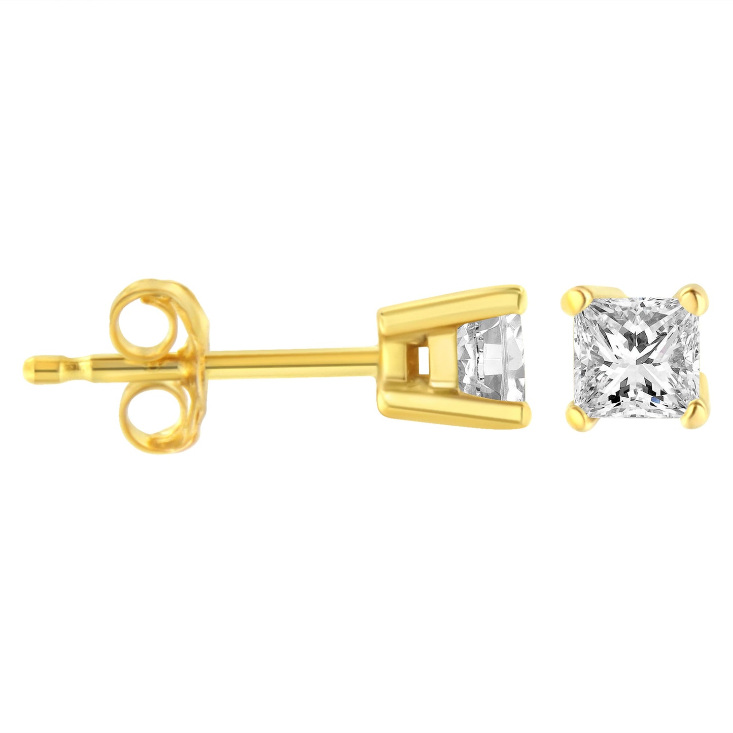 14K Yellow Gold 3/8 Cttw Princess-Cut Square Near Colorless Diamond Classic 4-Prong Solitaire Stud Earrings (J-K Color, SI1-SI2 Clarity)
