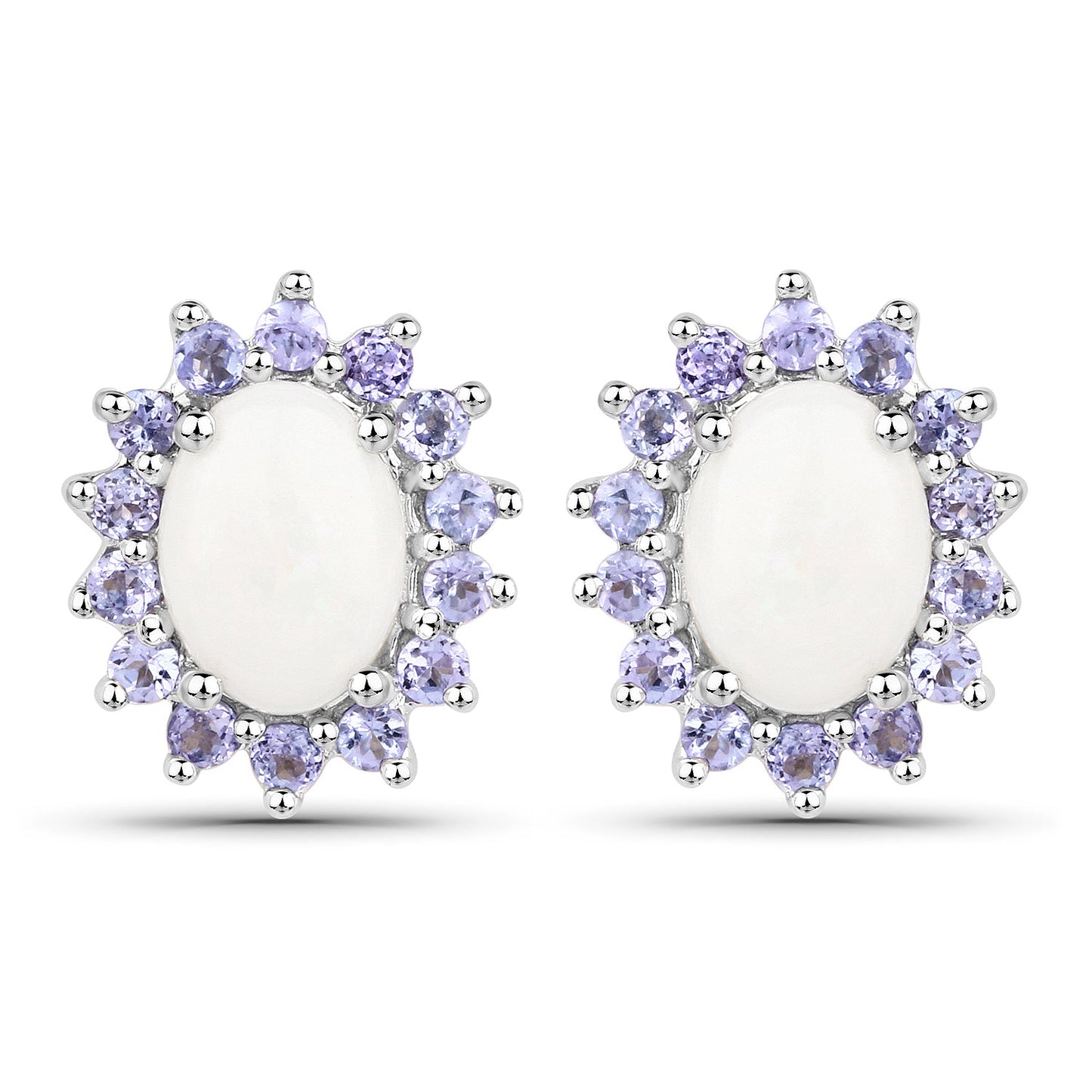 2.44 Carat Genuine Opal and Tanzanite .925 Sterling Silver Earrings
