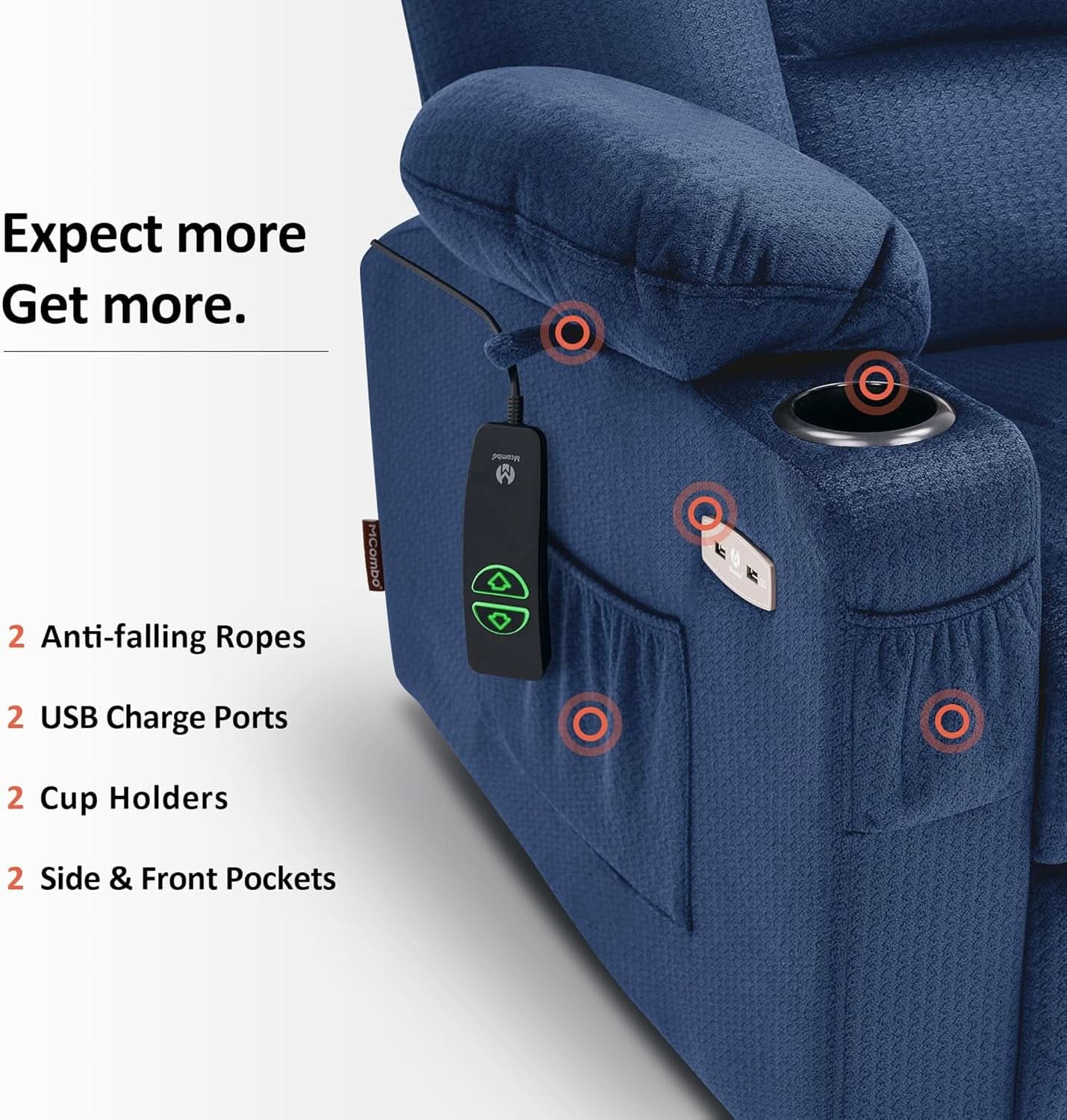 Power Lift Recliner Chair With Massage And Heat Navy Blue