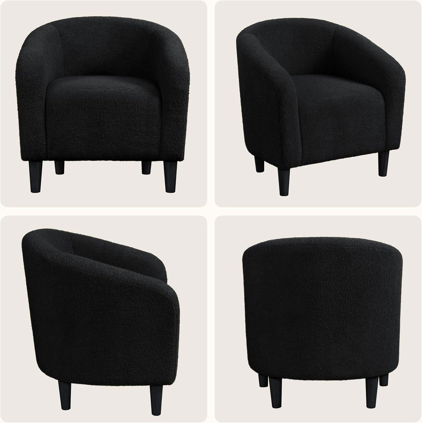 Black Boucle Armchair Club Chair Cushioned Comfort