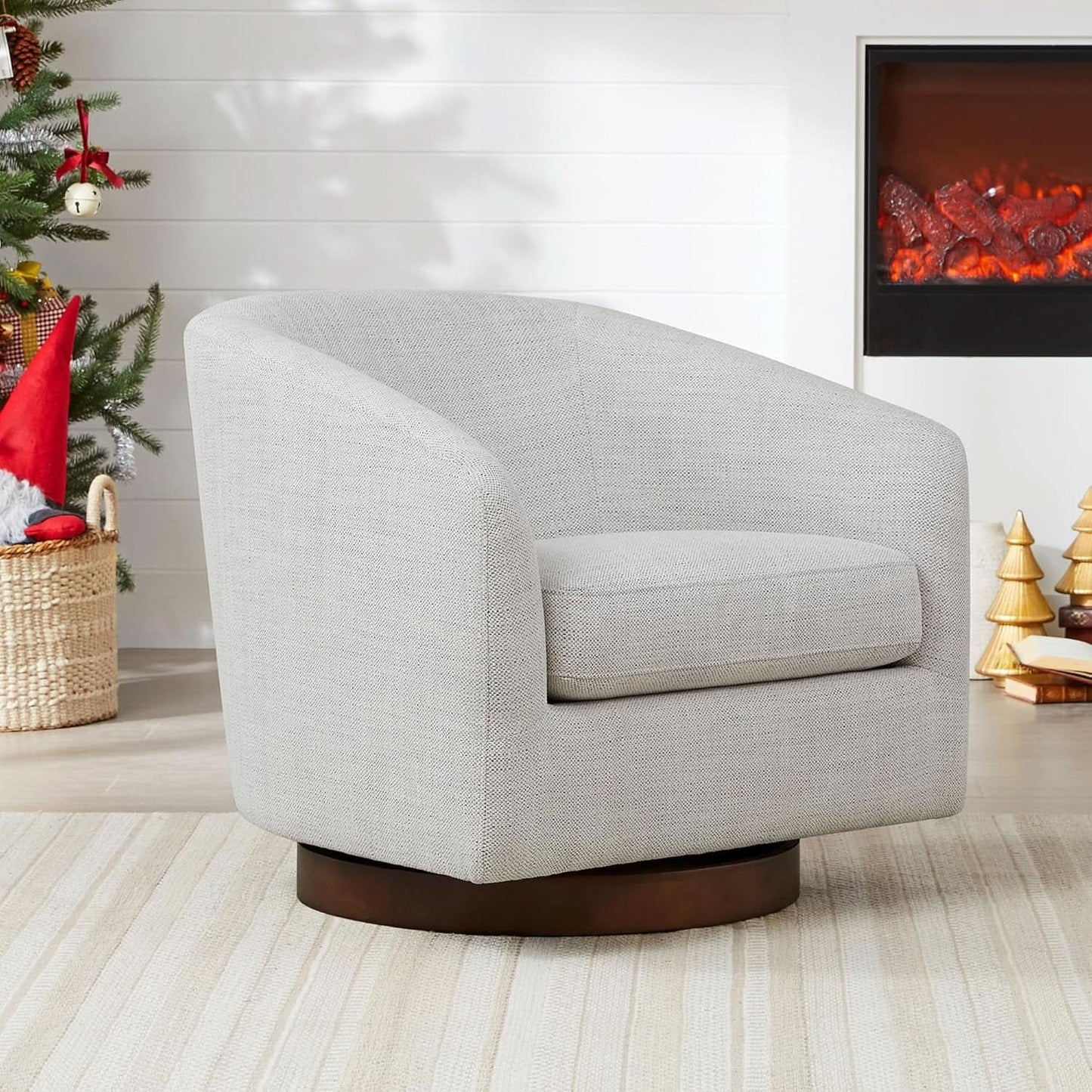 Ivory Swivel Barrel Chair With Plush Foam Back Cushion