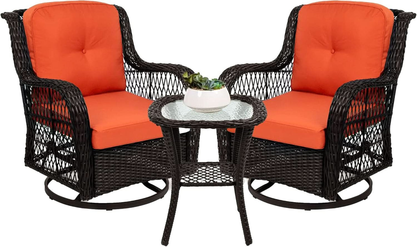 Three-Piece Outdoor Wicker Bistro Set with Swivel Rockers