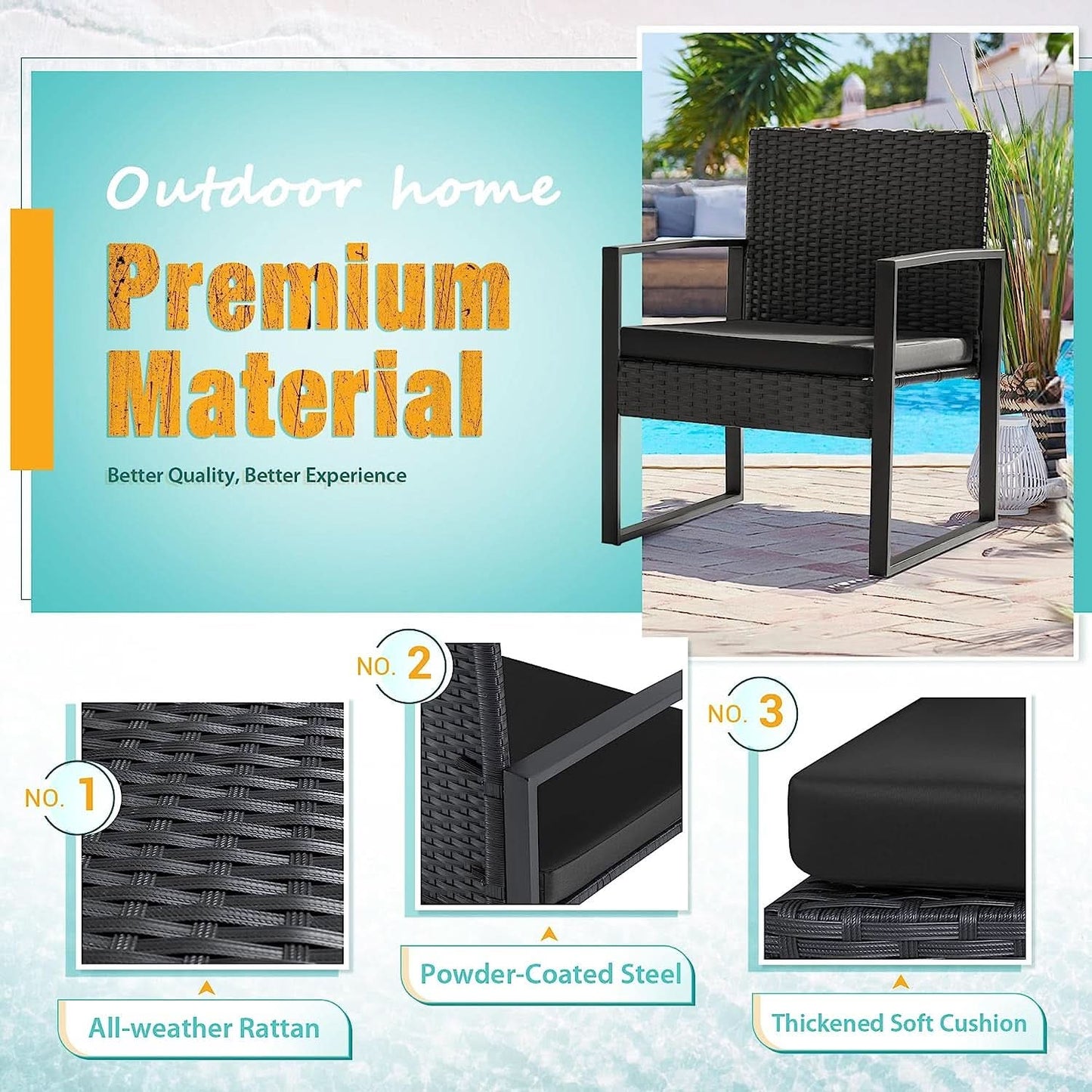 Black Cushioned Outdoor All Weather Patio Conversation Set