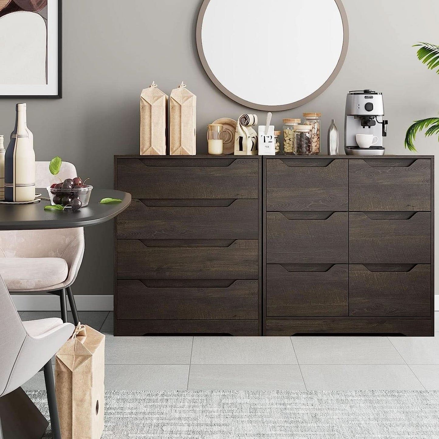 Modern 4 Drawer Dresser Walnut Finish For Bedroom Storage
