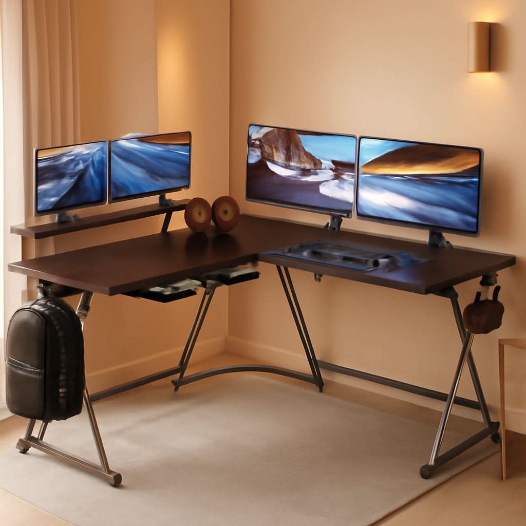 Vista L Shaped Desk With Removable Monitor Stand Espresso