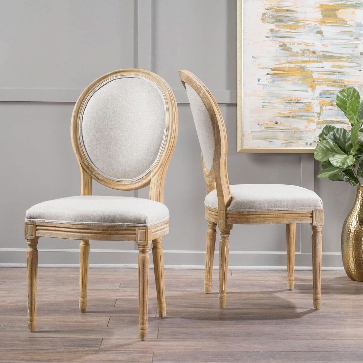 Phinnaeus Beige Polyester Fabric Dining Chairs Set Of 2