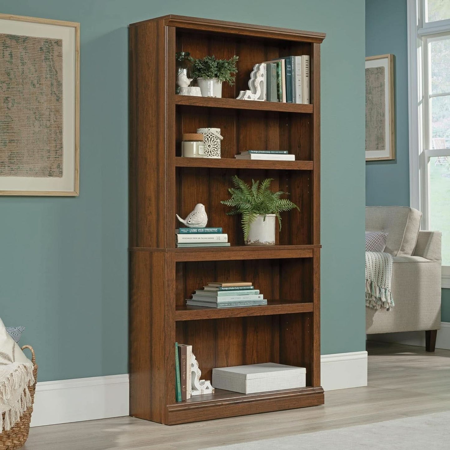 Washington Cherry 5 Shelf Bookcase With Adjustable Shelves
