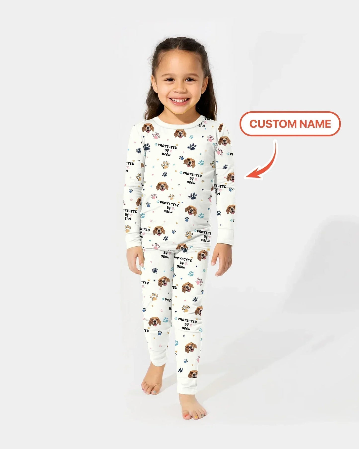 Custom Dogs Photo "Protected By" Two Piece Long Sleeve Pajama Set