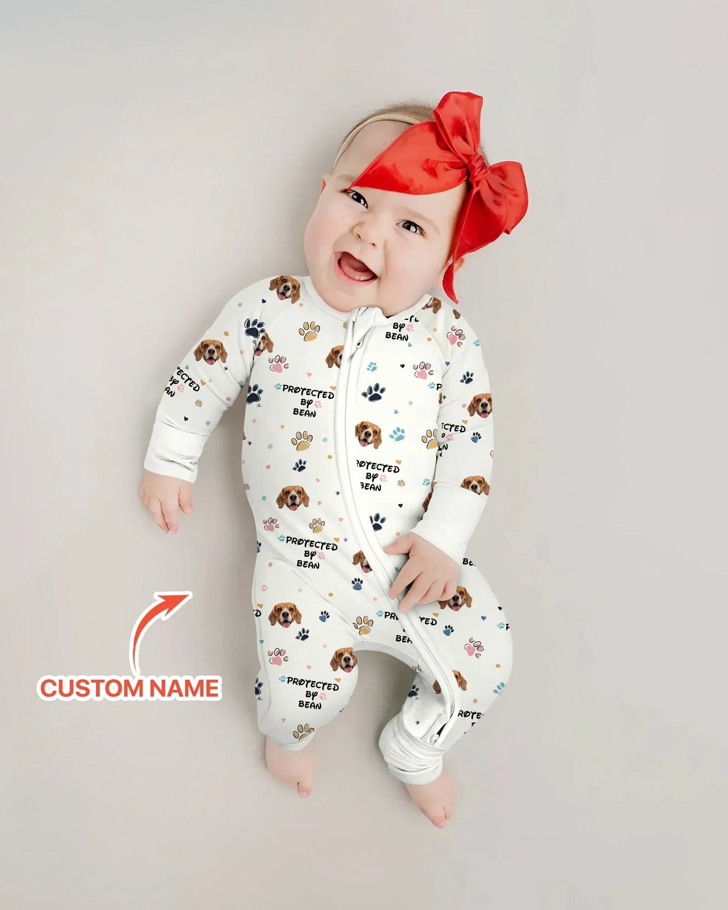 Custom Dogs Photo "Protected By" Convertible Zippered Romper