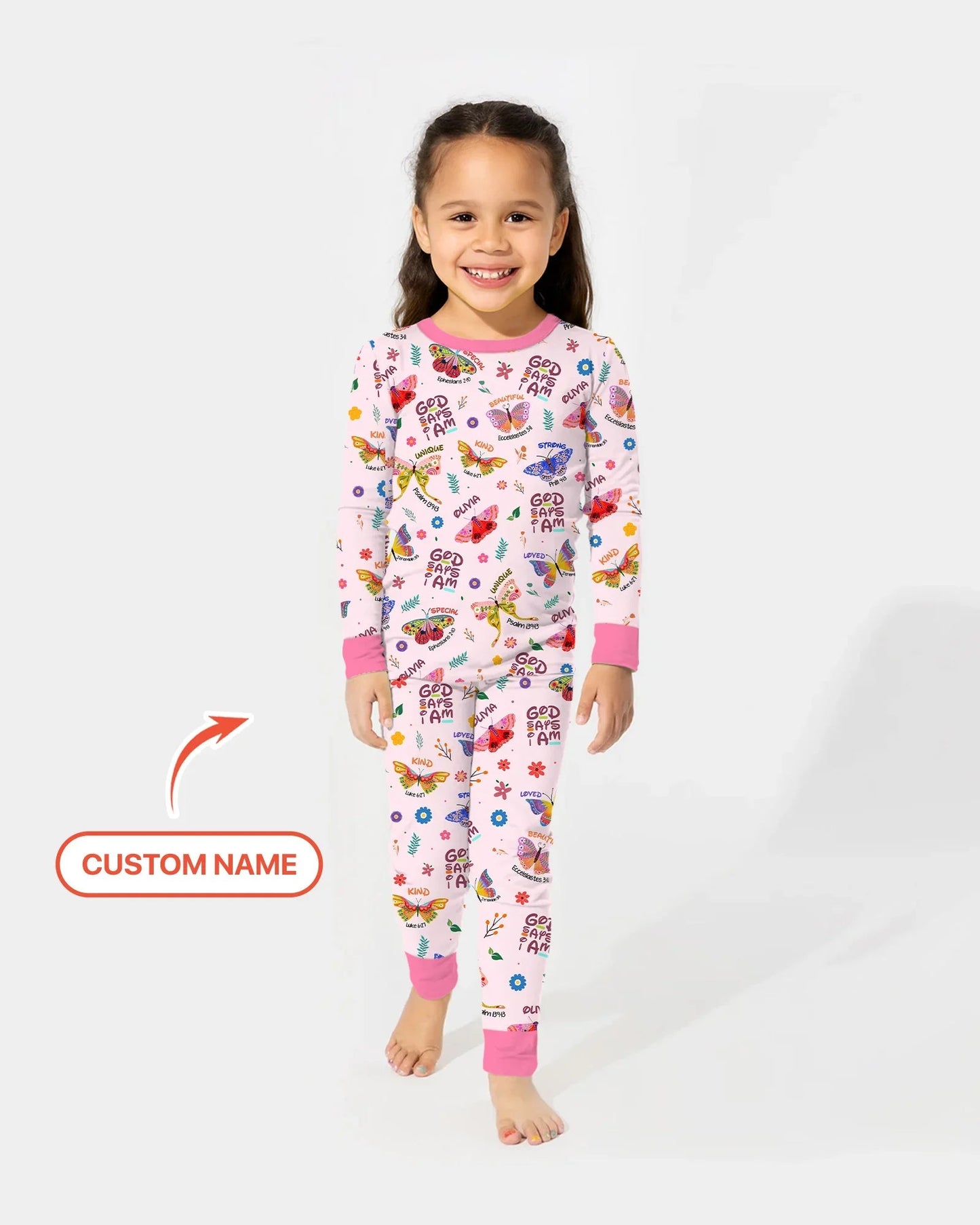 Custom Name God says I am Butterfly Two Piece Long Sleeve Pajama Set