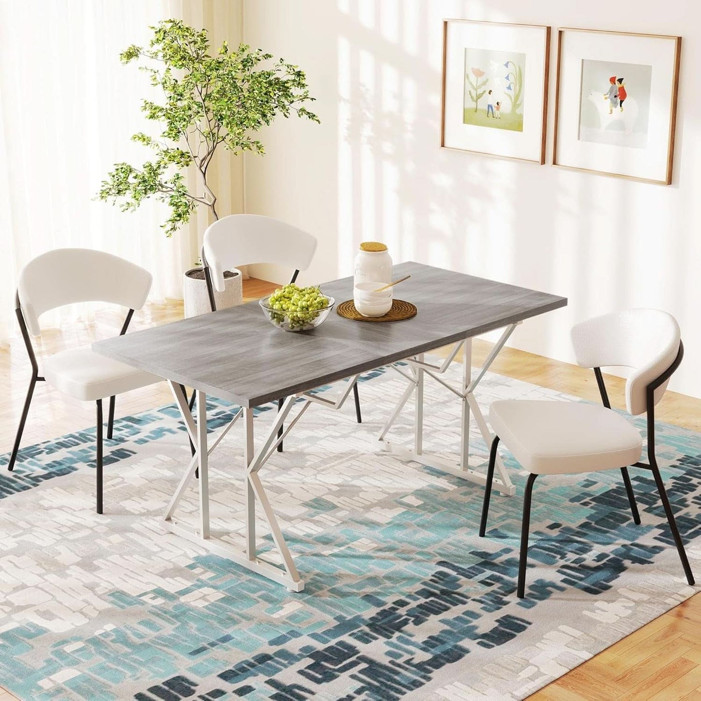 63 Inch Expandable Dining Table Distressed Gray Farmhouse