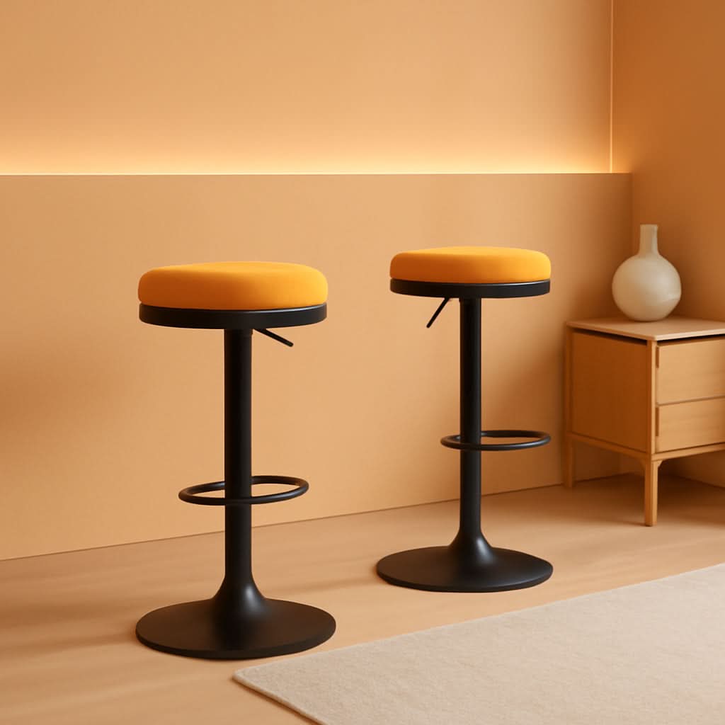 Yellow Fabric Swivel Bar Stool Set Of 2 Height Adjustable