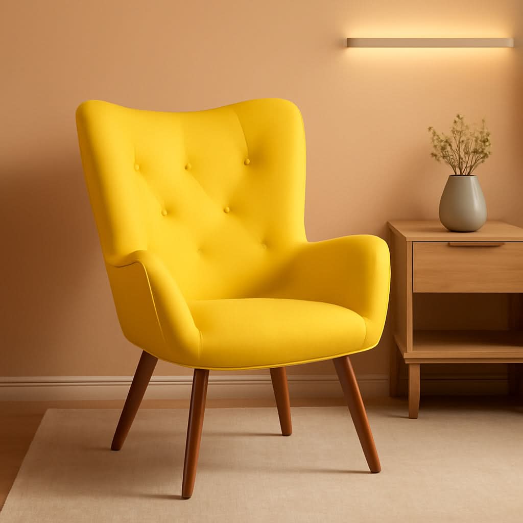 Yellow Velvet Tufted Accent Chair Compact Size Living Room