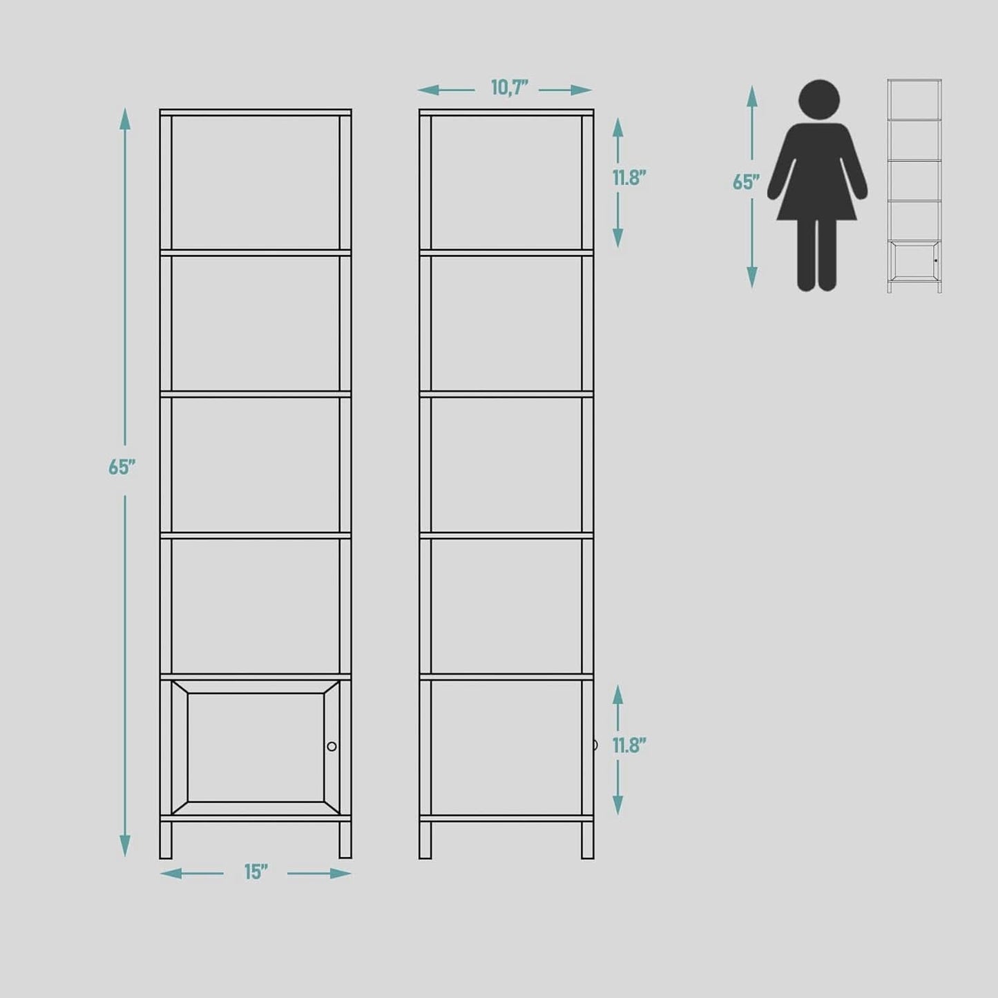 White 6-Tier Narrow Bookshelf With Door For Small Space