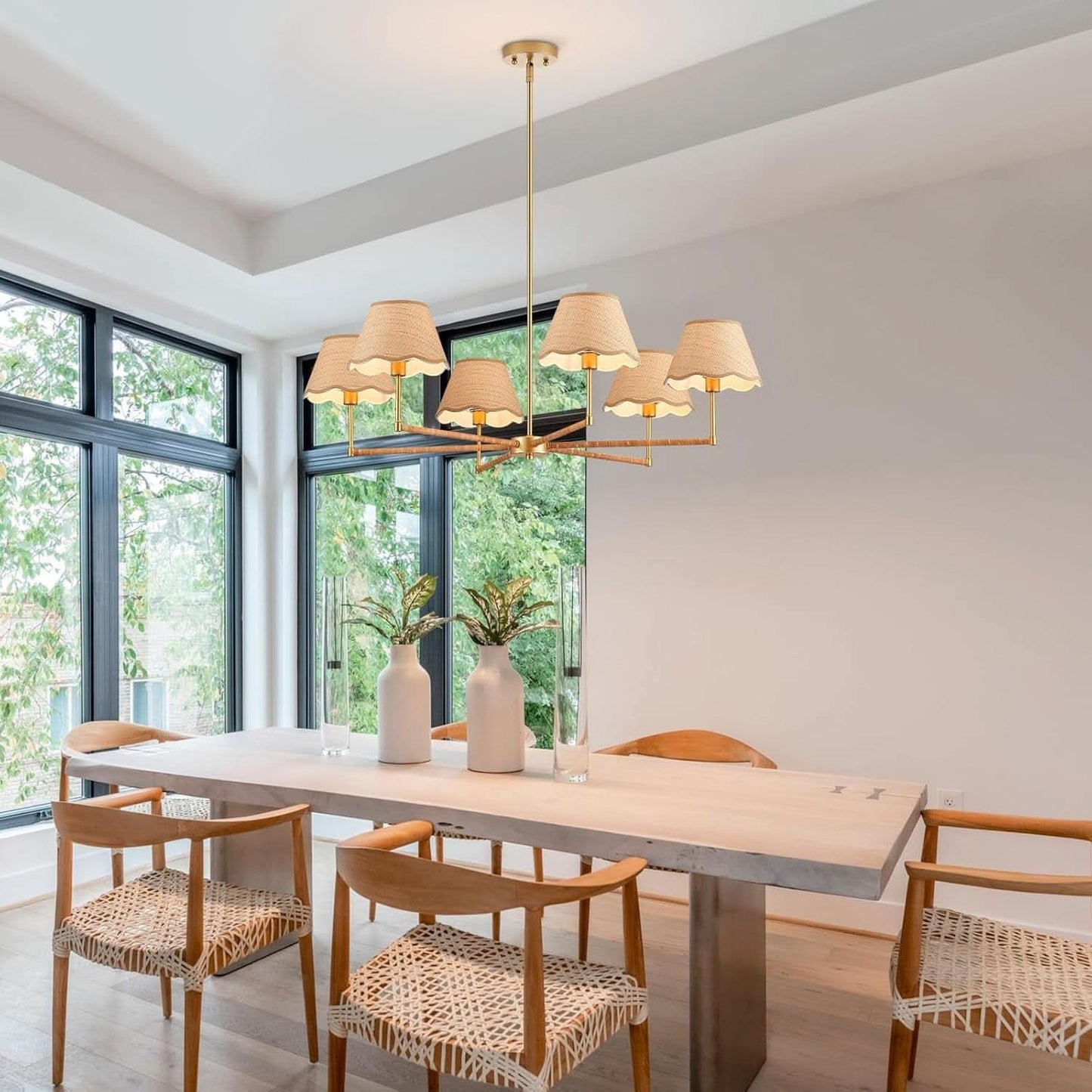 39 Inch Boho Rattan Chandelier Pendant Light 6 Lights