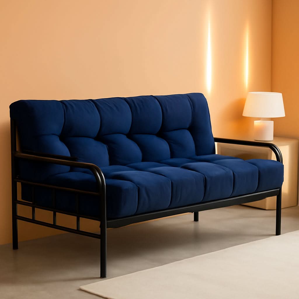 6-Inch Full-Size Futon Mattress Navy Tufted Shredded Foam