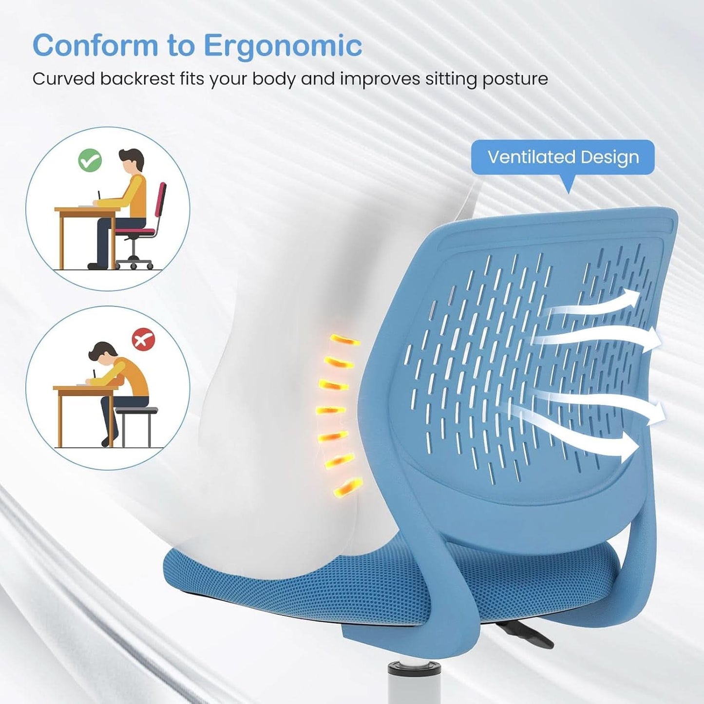 Height Adjustable Kids Desk Chair With Lumbar Support