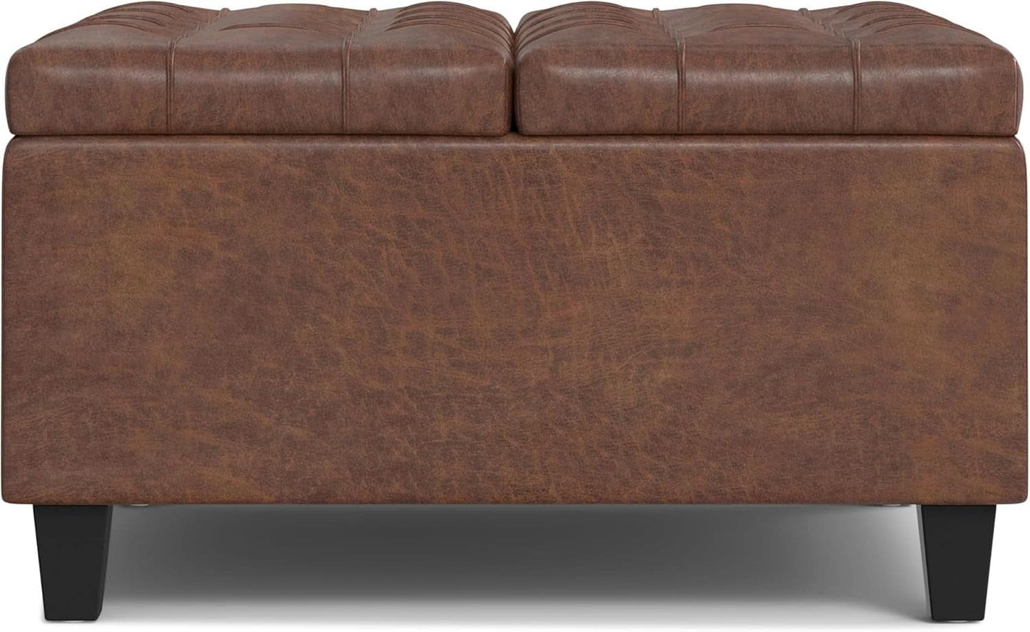 Storage Ottoman 30 Inch Distressed Saddle Brown Leatherette