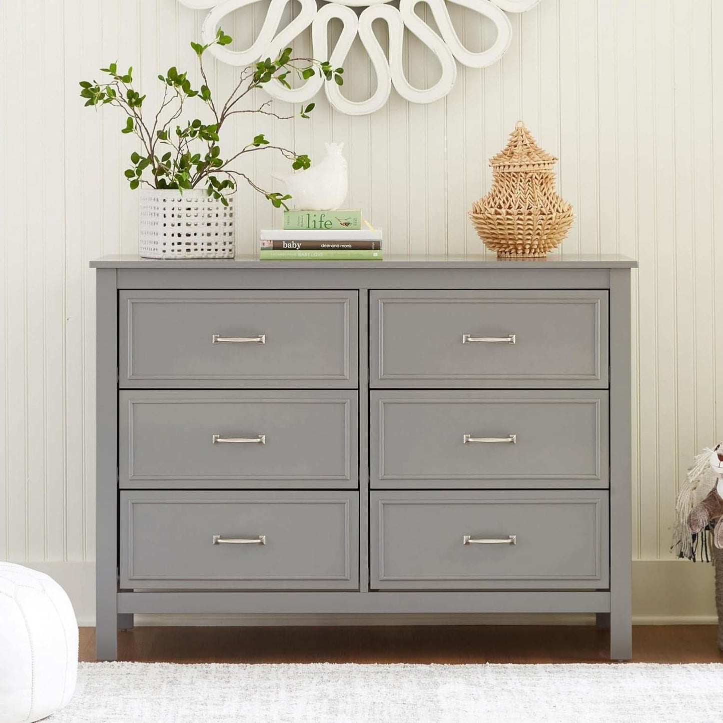 Charlie 6 Drawer Double Dresser Grey For Nursery And Kids Bedroom Storage