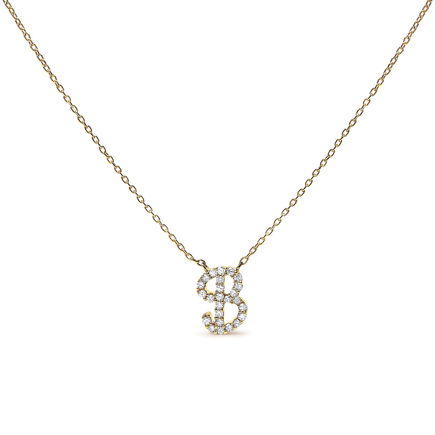 14K White Gold Diamond Accent "A" Initial Script Style Pendant Necklace