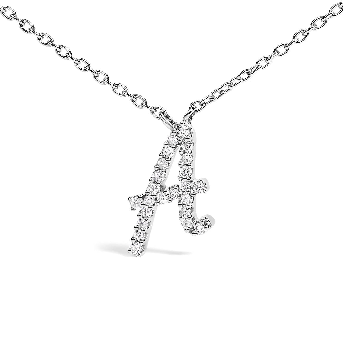 14K White Gold Diamond Accent "A" Initial Script Style Pendant Necklace
