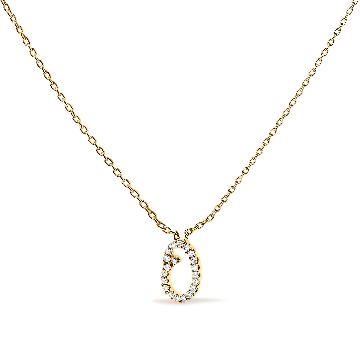 14K White Gold Diamond Accent "A" Initial Script Style Pendant Necklace