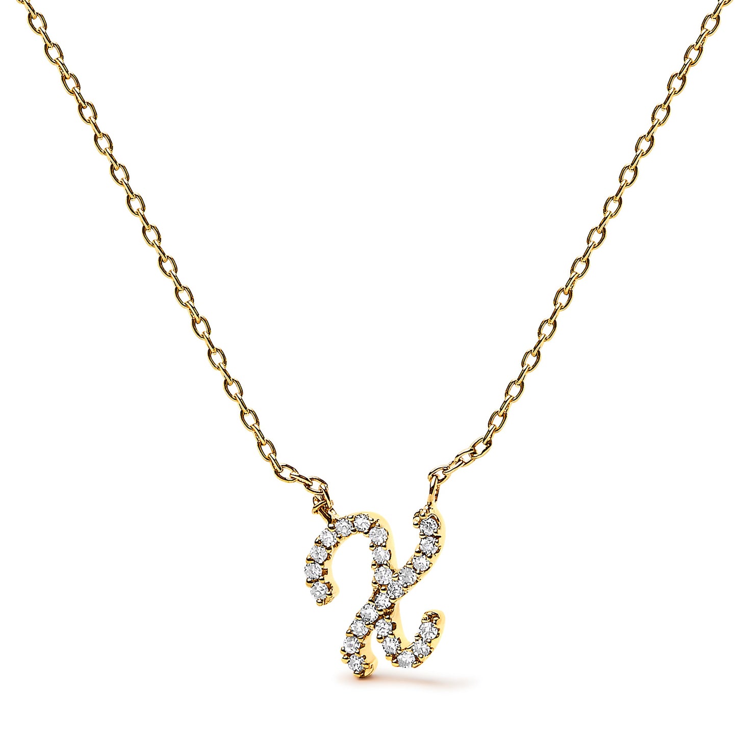 14K White Gold Diamond Accent "A" Initial Script Style Pendant Necklace